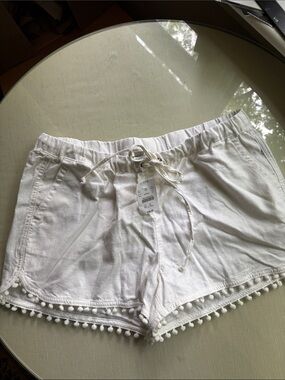 J. Crew White Pom-Pom Trim High Waist Shorts